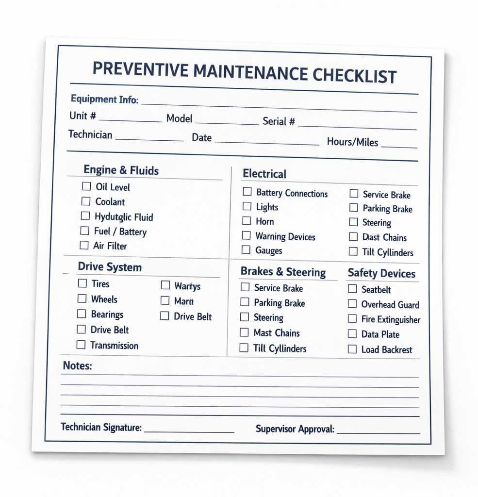 Forklift preventive maintenance
